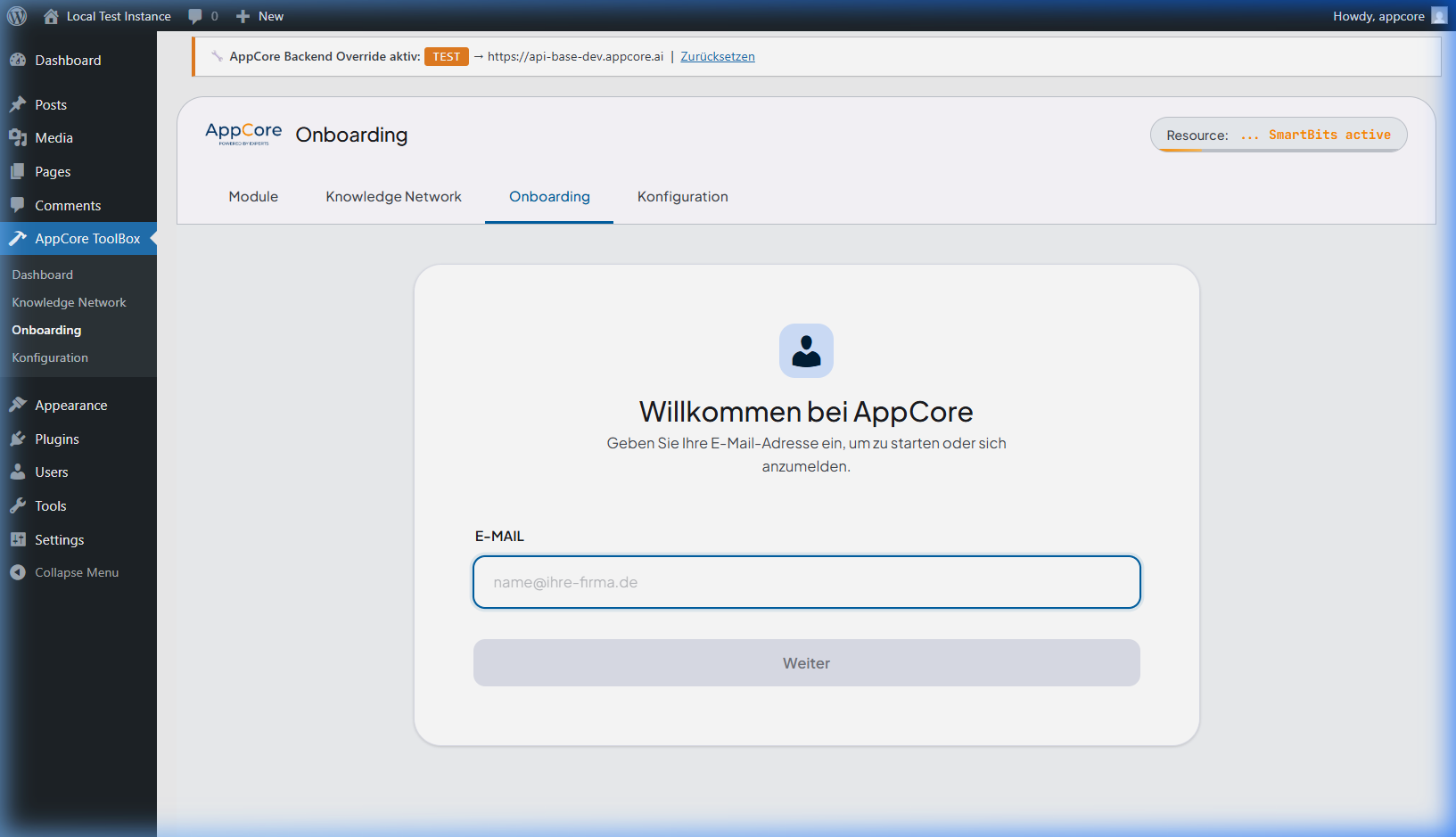 Onboarding E-Mail-Eingabe